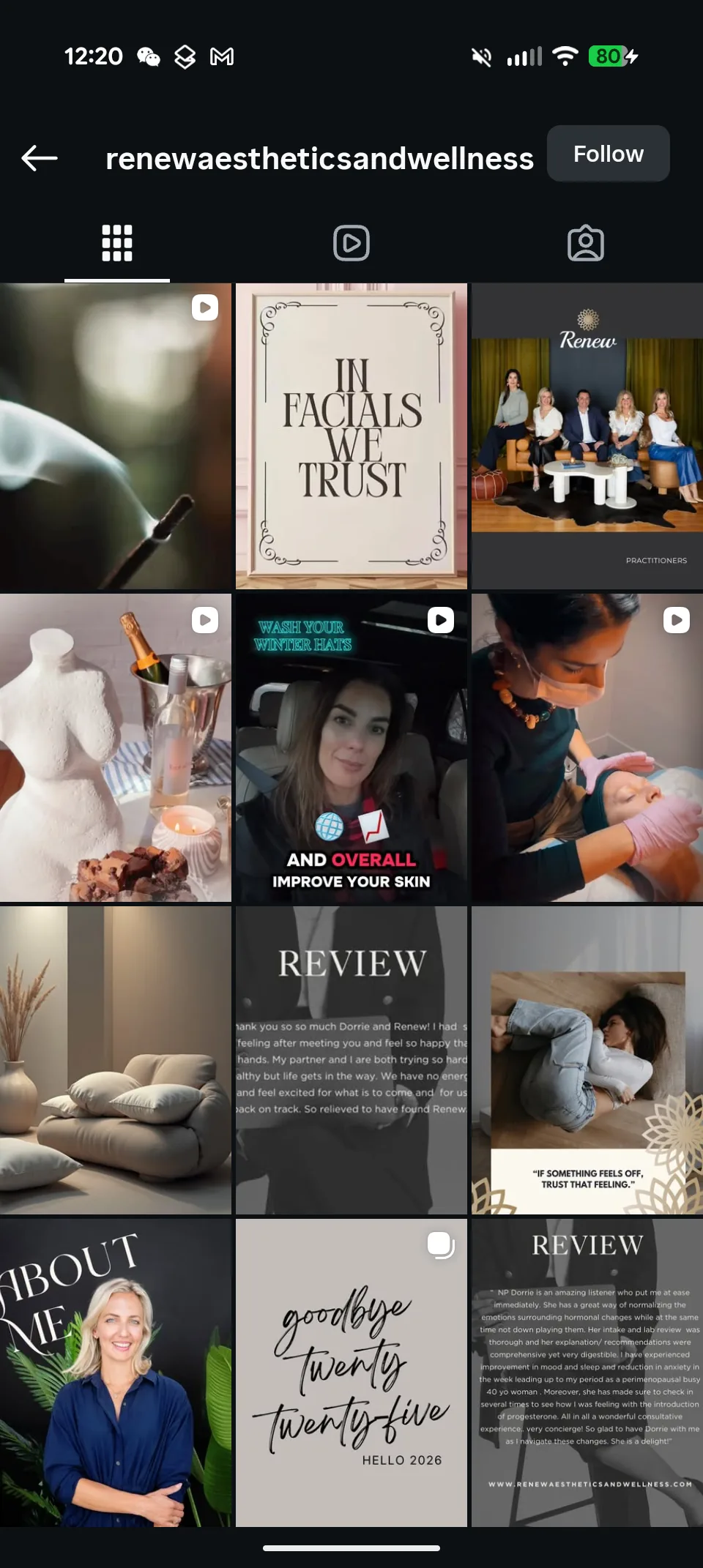 Renew Aesthetics Instagram feed continued